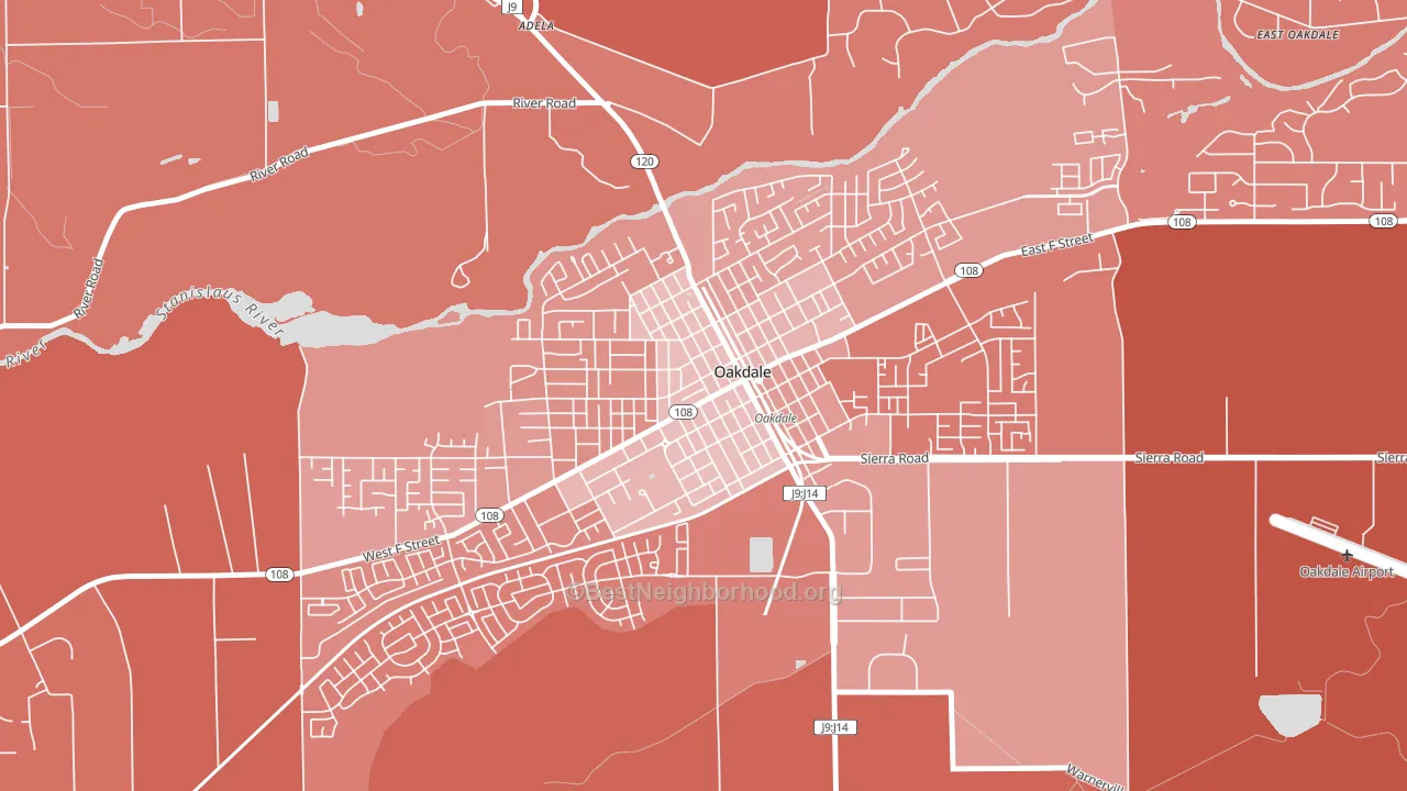Downtown Oakdale, Oakdale, CA block-group political-lean map