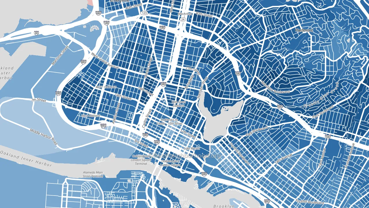 Downtown Oakland, Oakland, CA block-group political-lean map