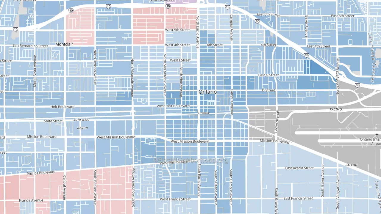Downtown Ontario, Ontario, CA block-group political-lean map