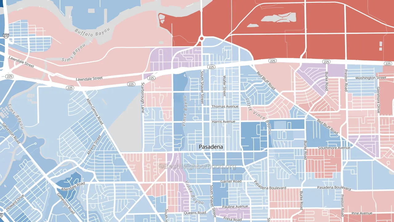 Downtown Pasadena, Pasadena, TX block-group political-lean map