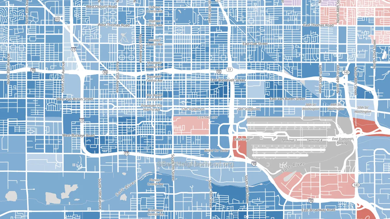 Downtown Phoenix, Phoenix, AZ block-group political-lean map