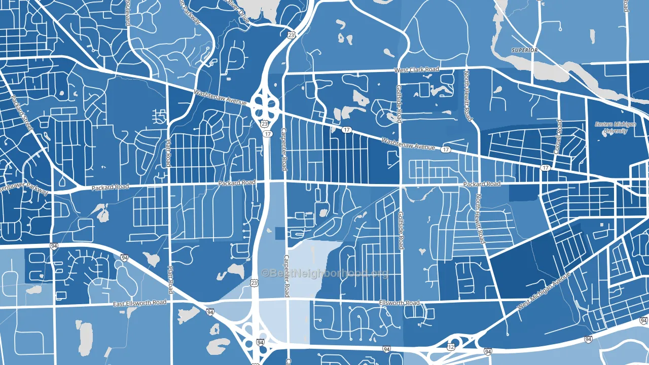Downtown Pittsfield, Ann Arbor, MI block-group political-lean map