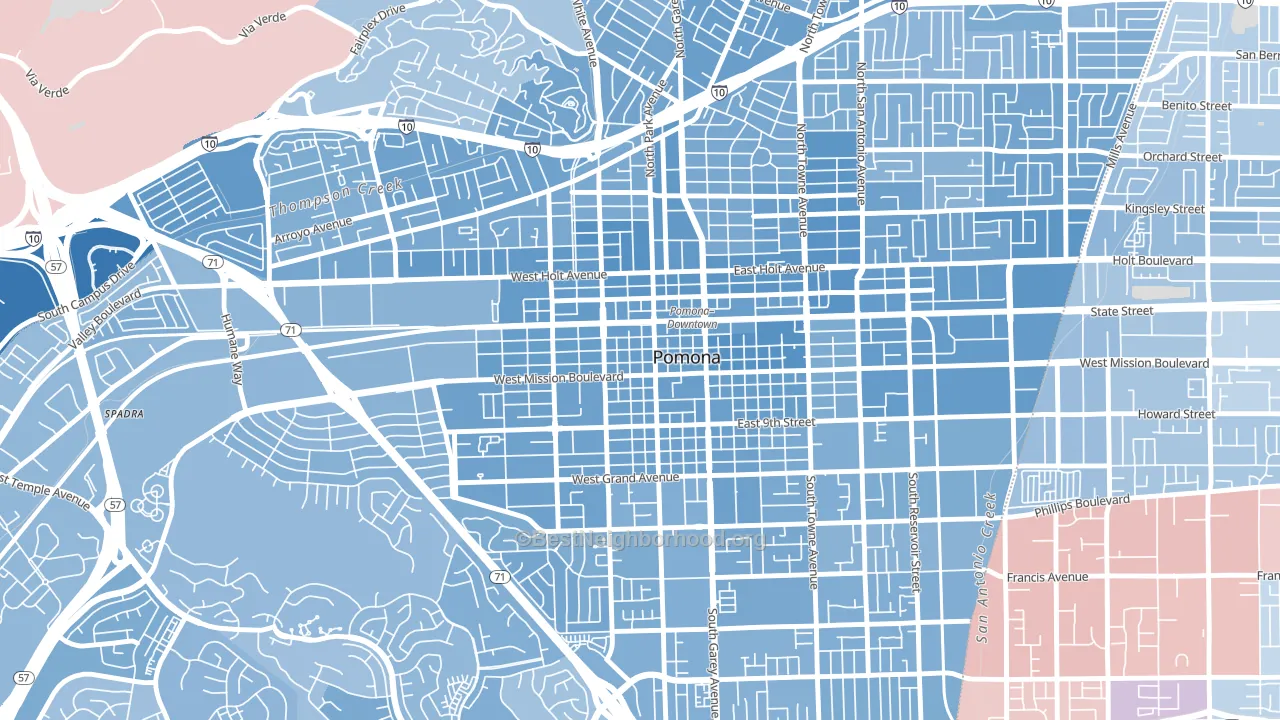 Downtown Pomona, Pomona, CA block-group political-lean map