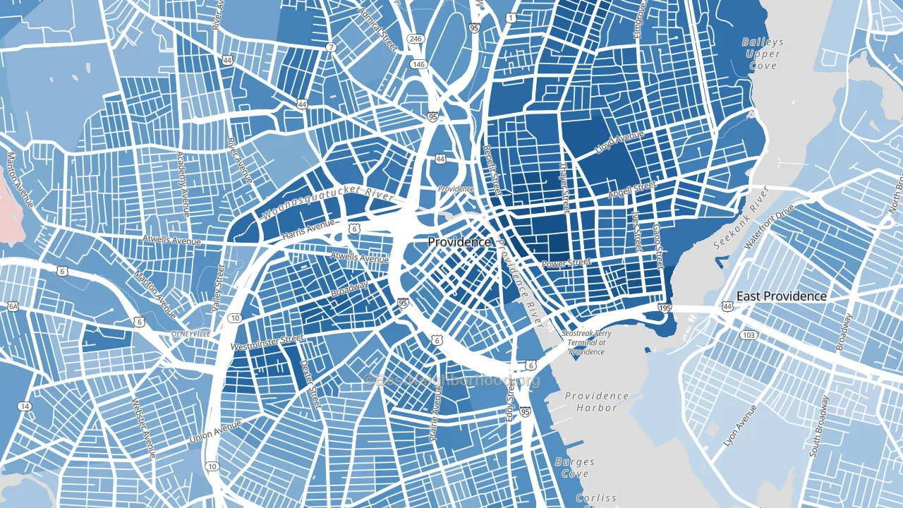 Downtown, Providence, RI block-group political-lean map