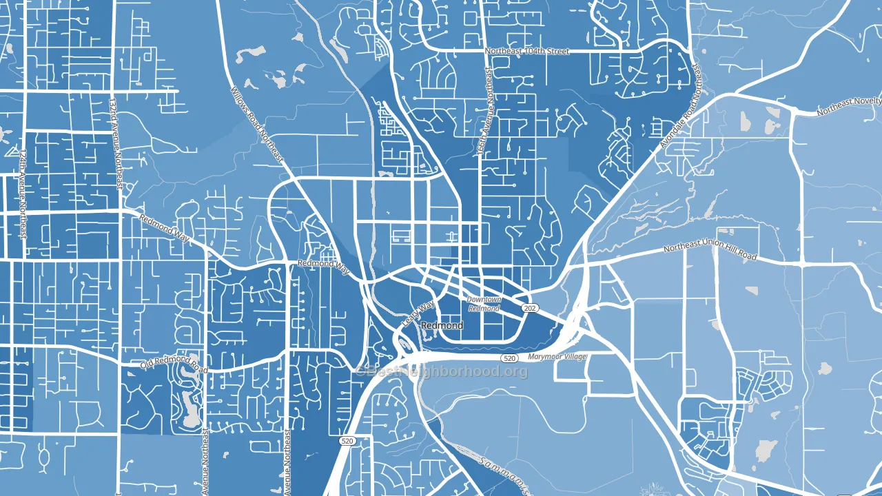 Downtown Redmond, Redmond, WA block-group political-lean map