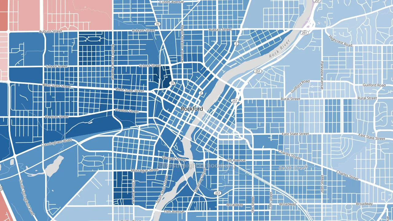 Downtown Rockford, Rockford, IL block-group political-lean map