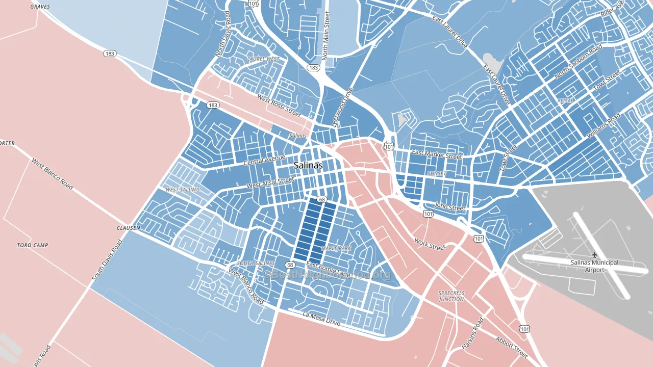 Downtown Salinas, Salinas, CA block-group political-lean map