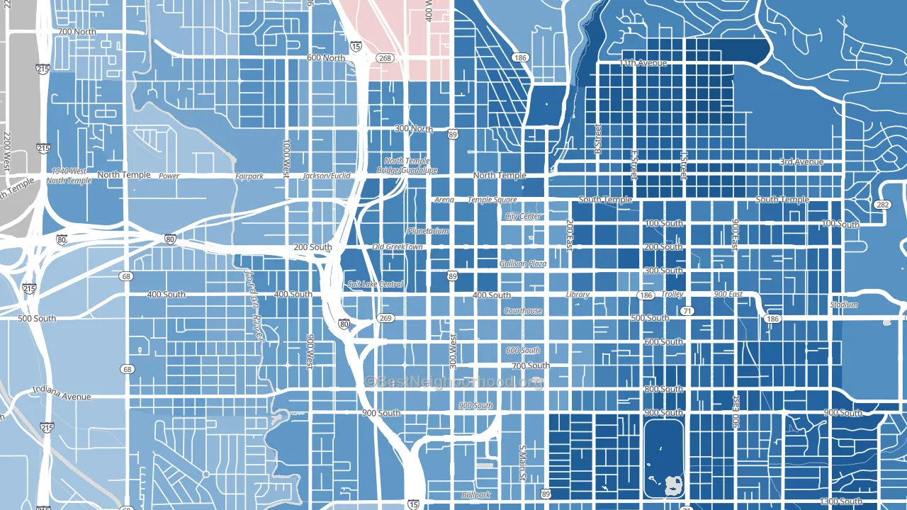 Downtown, Salt Lake City, UT block-group political-lean map