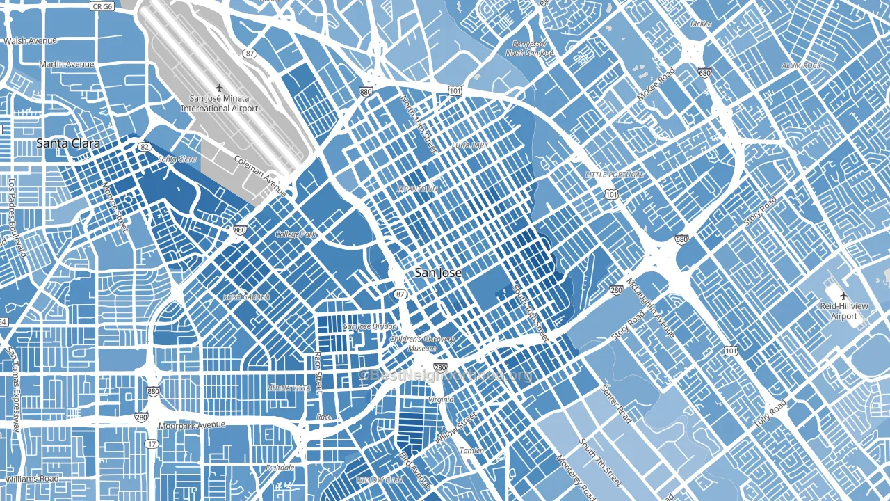 Downtown San Jose, San Jose, CA block-group political-lean map
