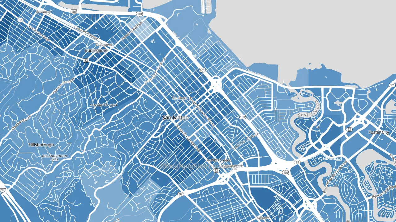 Downtown San Mateo, San Mateo, CA block-group political-lean map