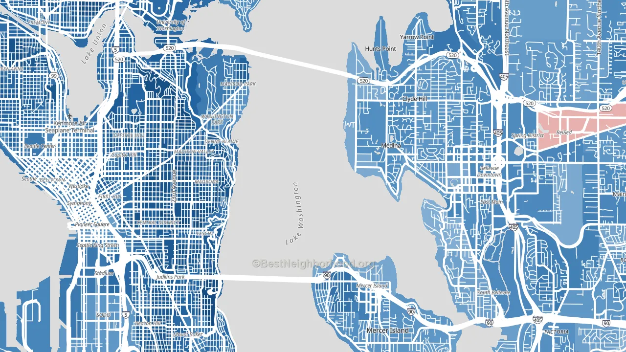 Downtown Seattle, Seattle, WA block-group political-lean map