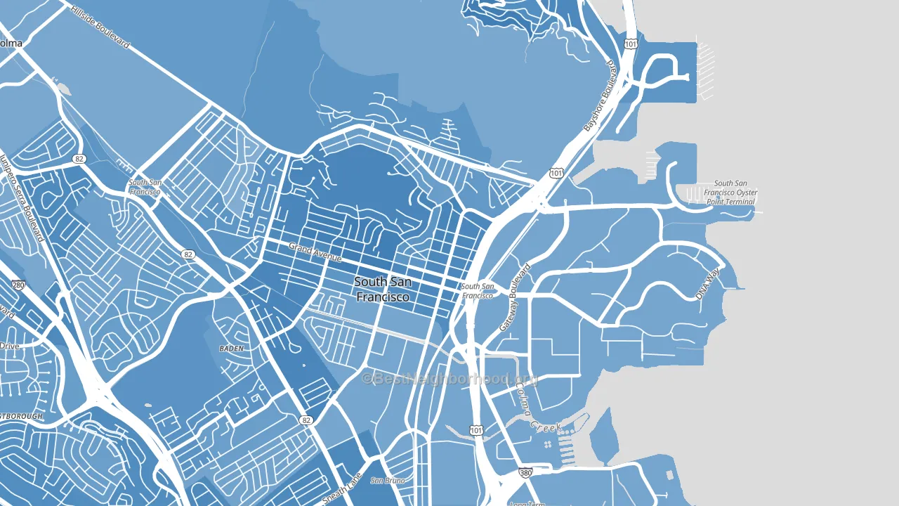 Downtown South San Francisco, South San Francisco, CA block-group political-lean map