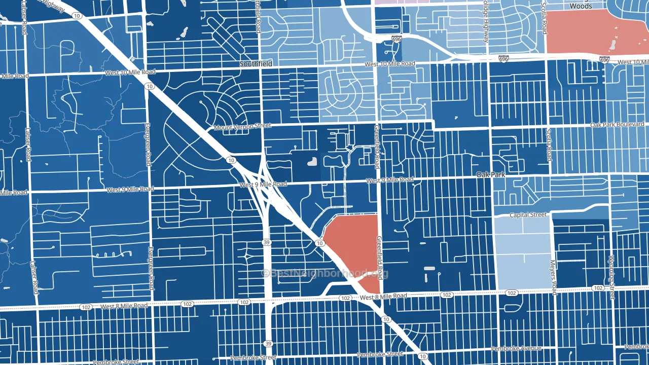 Downtown Southfield, Southfield, MI block-group political-lean map
