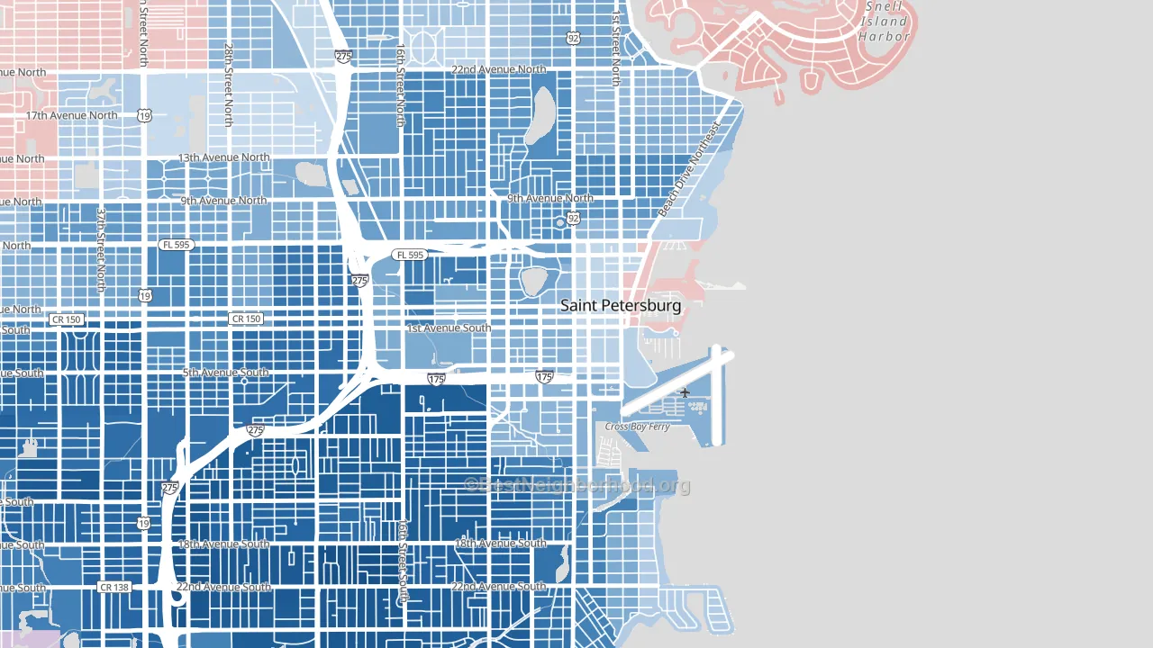 Downtown St Petersburg, St. Petersburg, FL block-group political-lean map