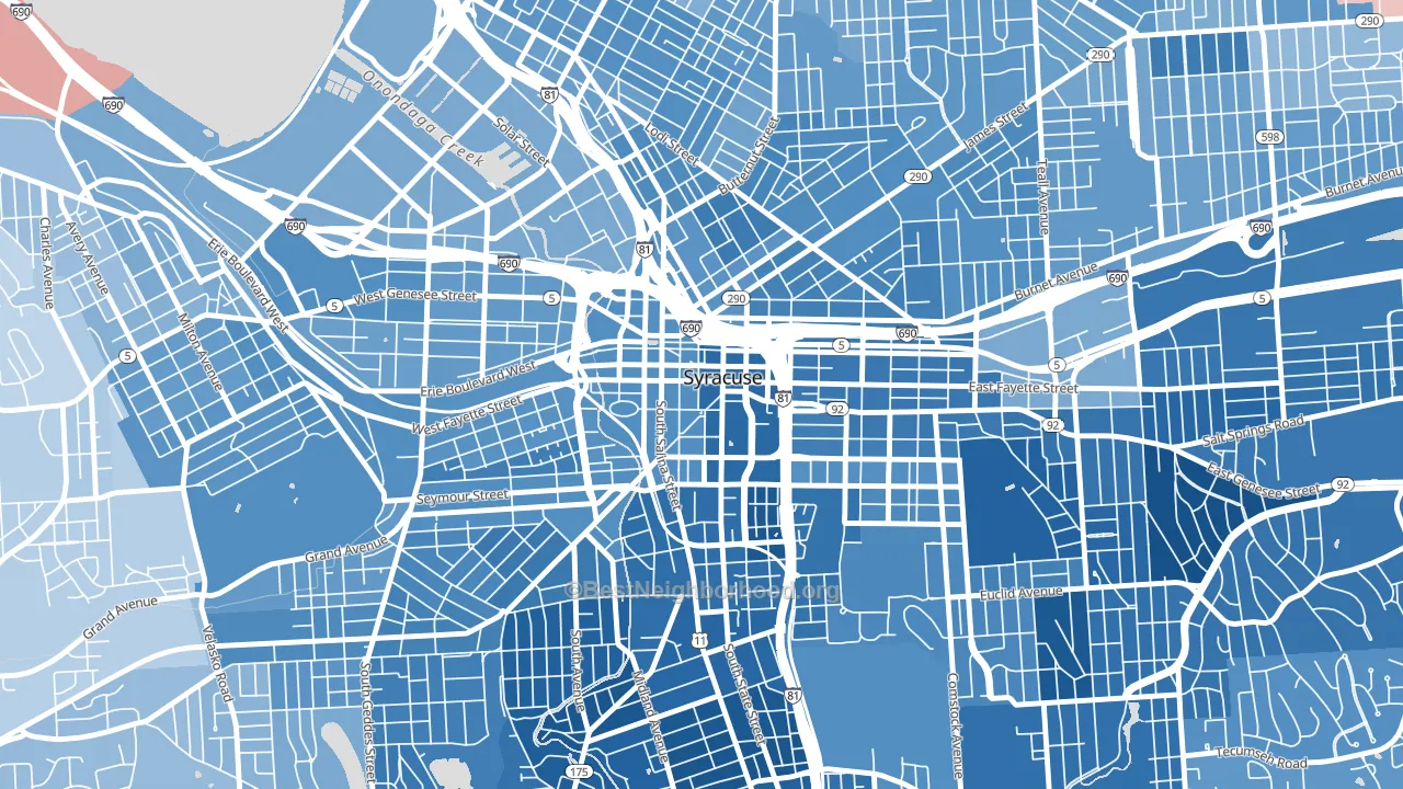 Downtown Syracuse, Syracuse, NY block-group political-lean map