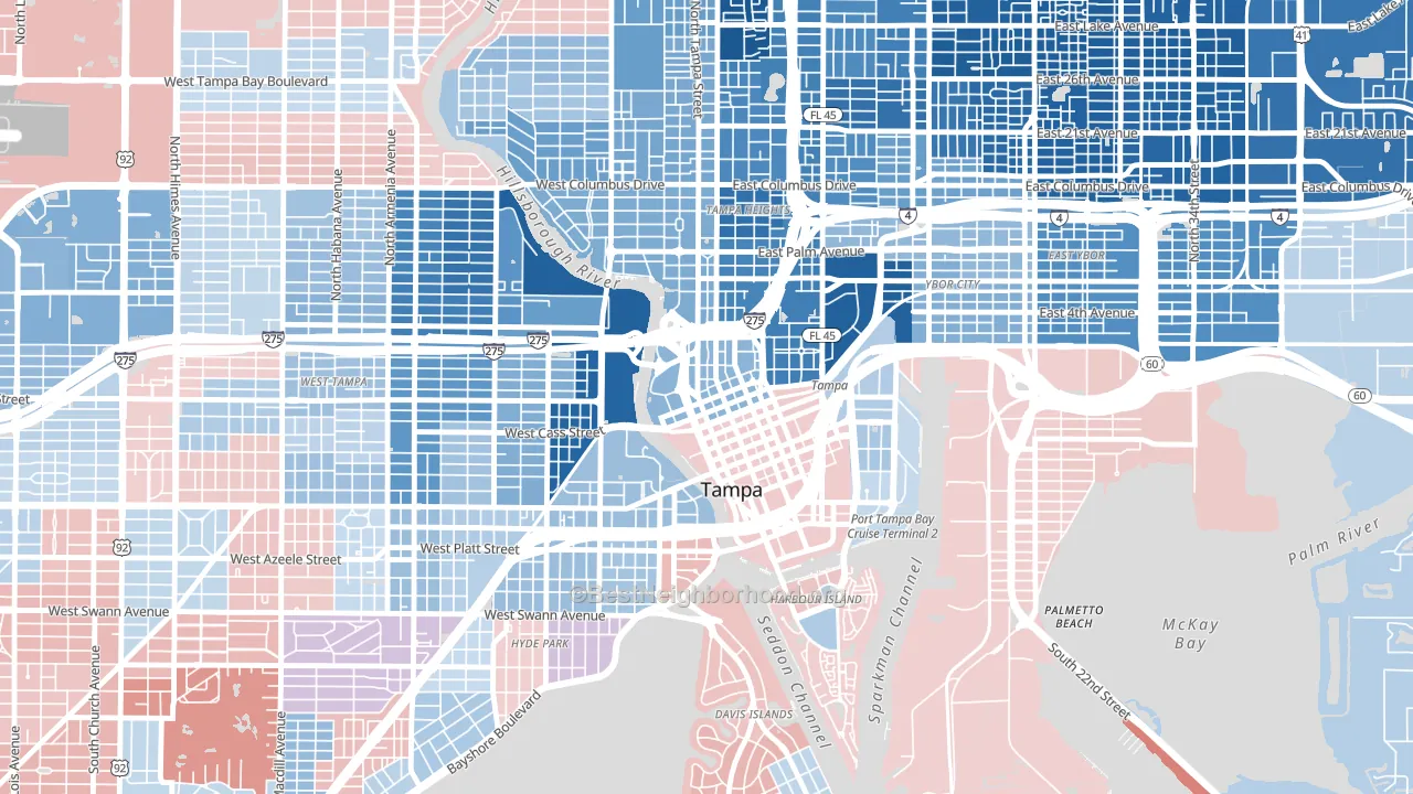Downtown Tampa, Tampa, FL block-group political-lean map