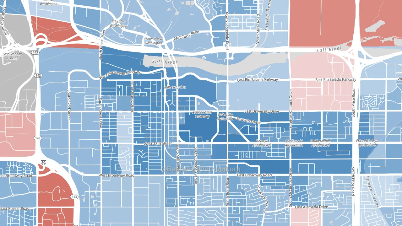 Downtown Tempe, Tempe, AZ block-group political-lean map
