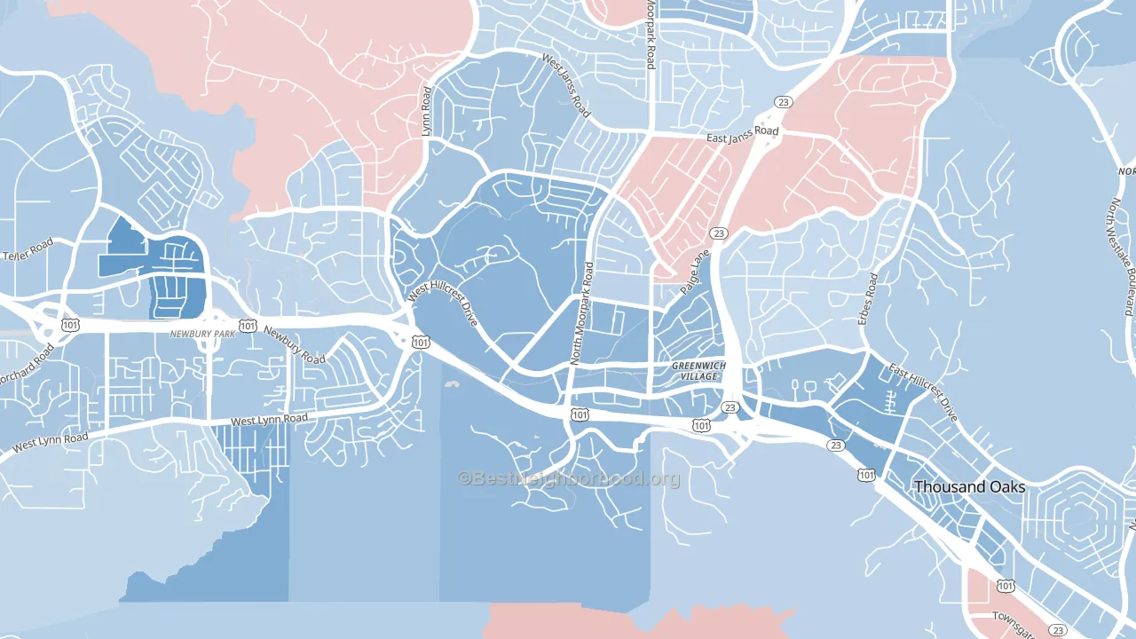 Downtown Thousand Oaks, Thousand Oaks, CA block-group political-lean map