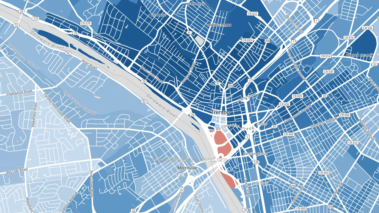 Downtown Trenton, Trenton, NJ block-group political-lean map