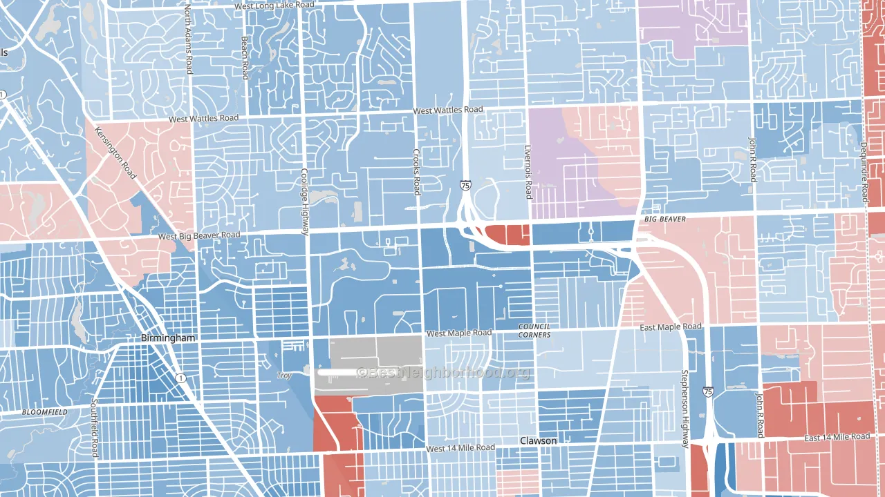 Downtown Troy, Troy, MI block-group political-lean map
