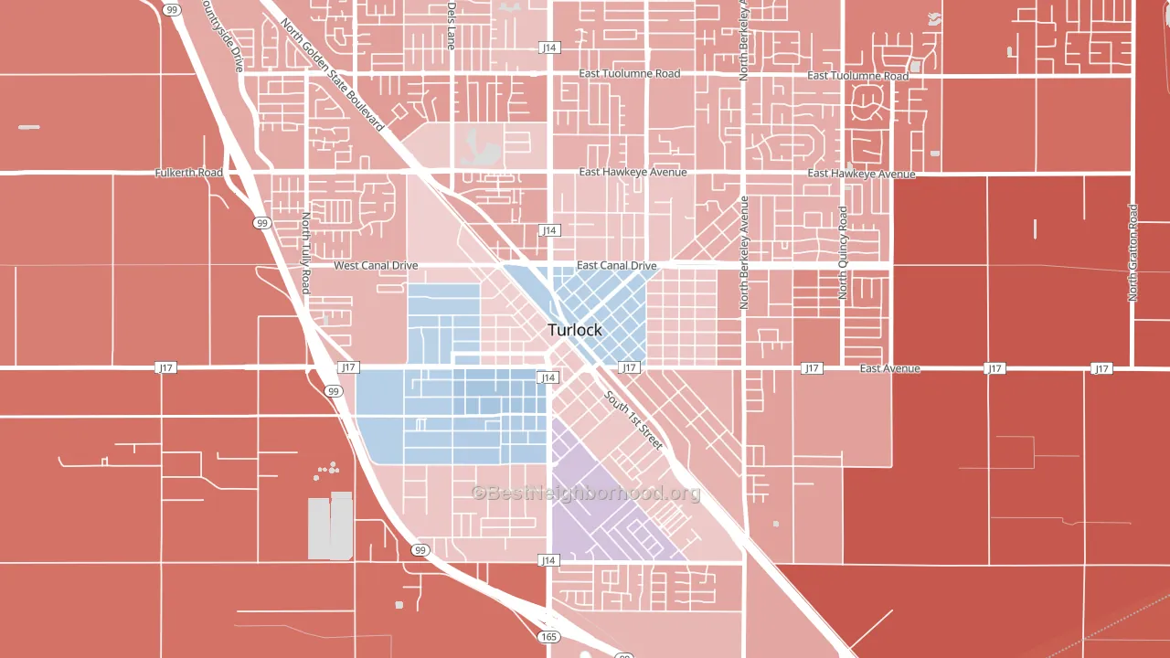 Downtown Turlock, Turlock, CA block-group political-lean map
