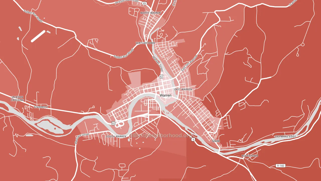 Downtown Warren, Warren, PA block-group political-lean map