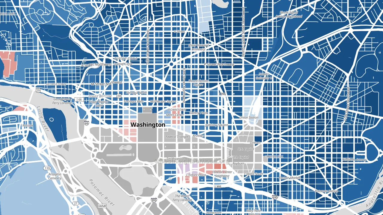 Downtown, Washington, DC block-group political-lean map