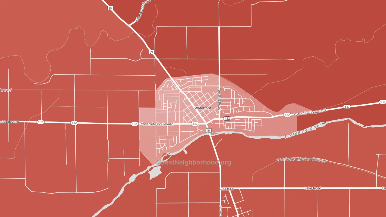 Downtown Waterford, Waterford, CA block-group political-lean map