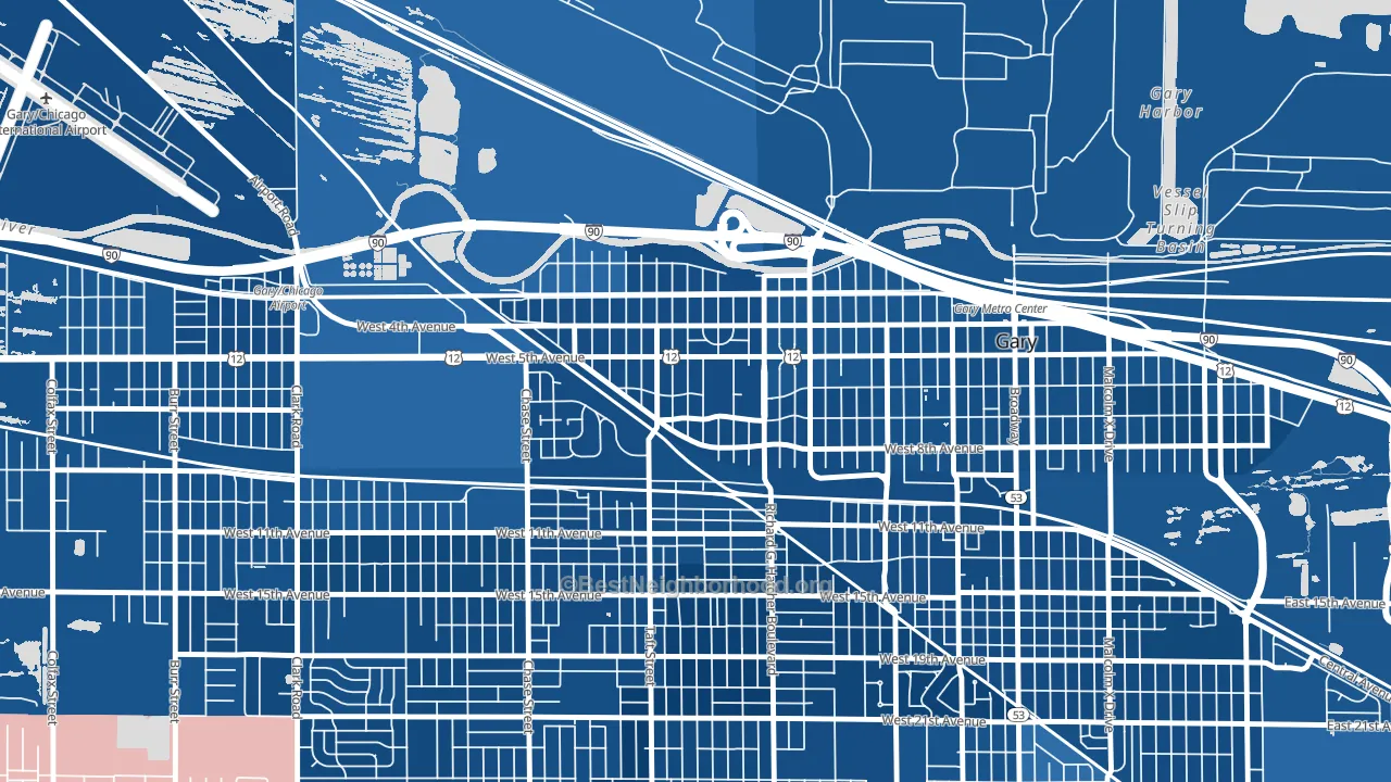 Downtown West, Gary, IN block-group political-lean map