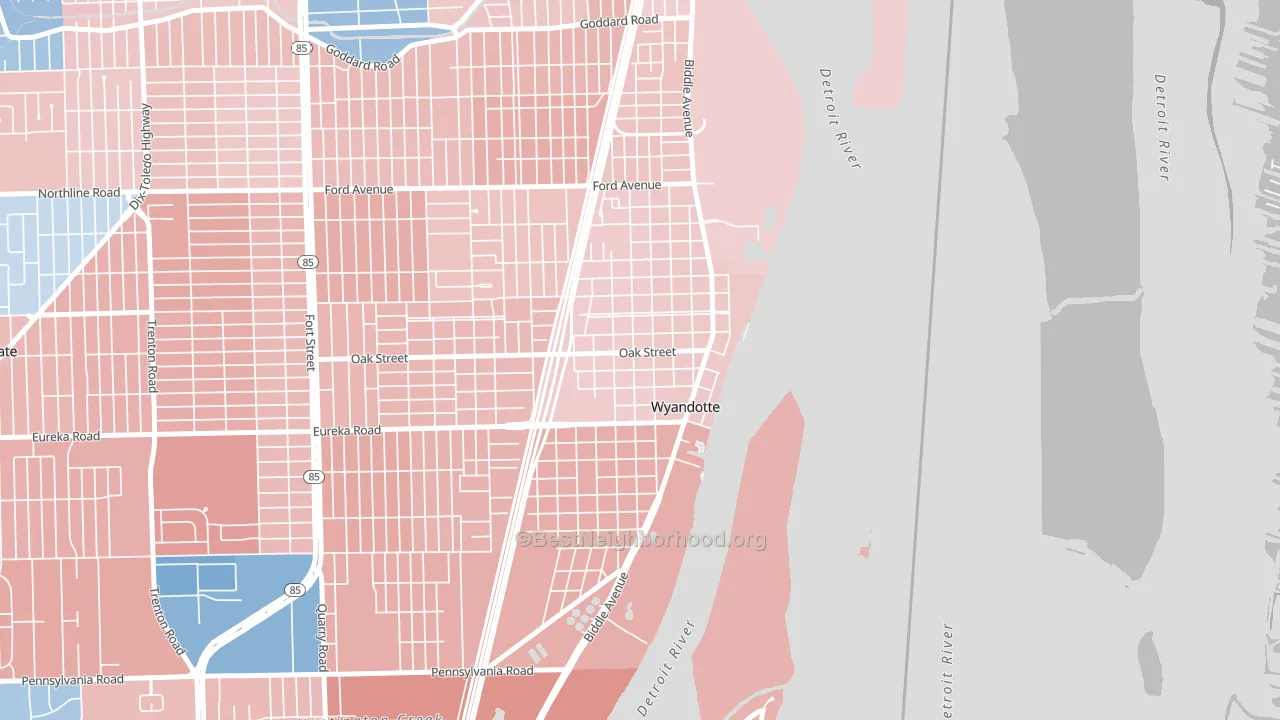 Downtown Wyandotte, Wyandotte, MI block-group political-lean map