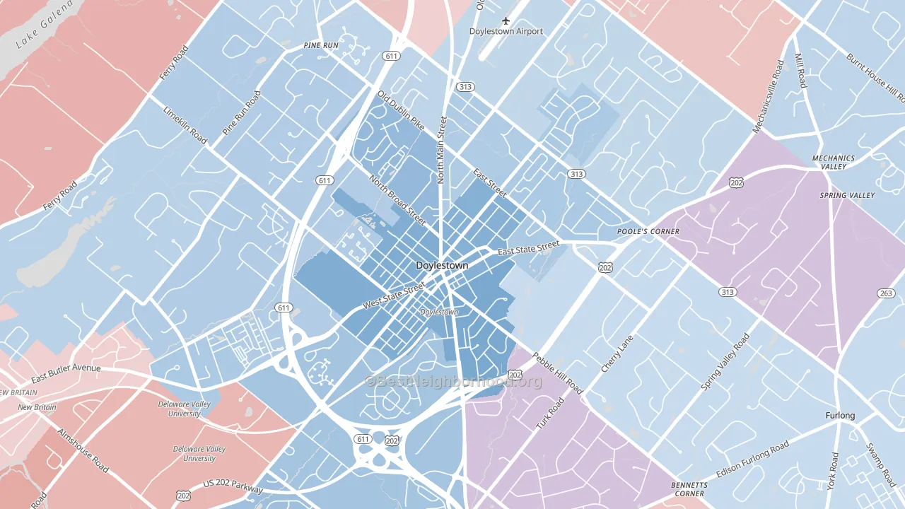 Doylestown Historic District, Doylestown, PA block-group political-lean map