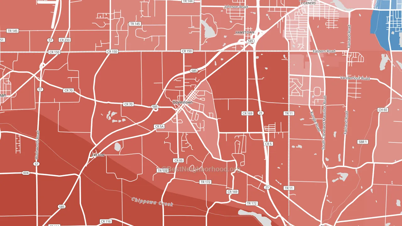 Doylestown, OH block-group political-lean map