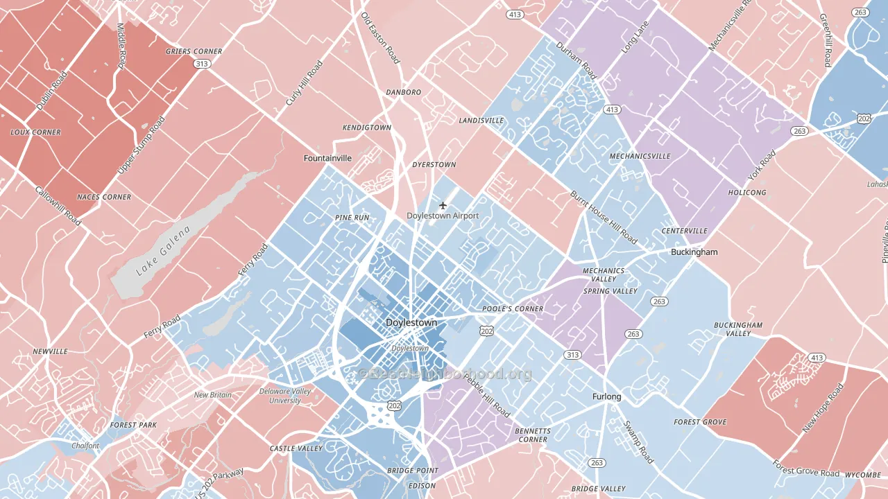 Doylestown, PA block-group political-lean map