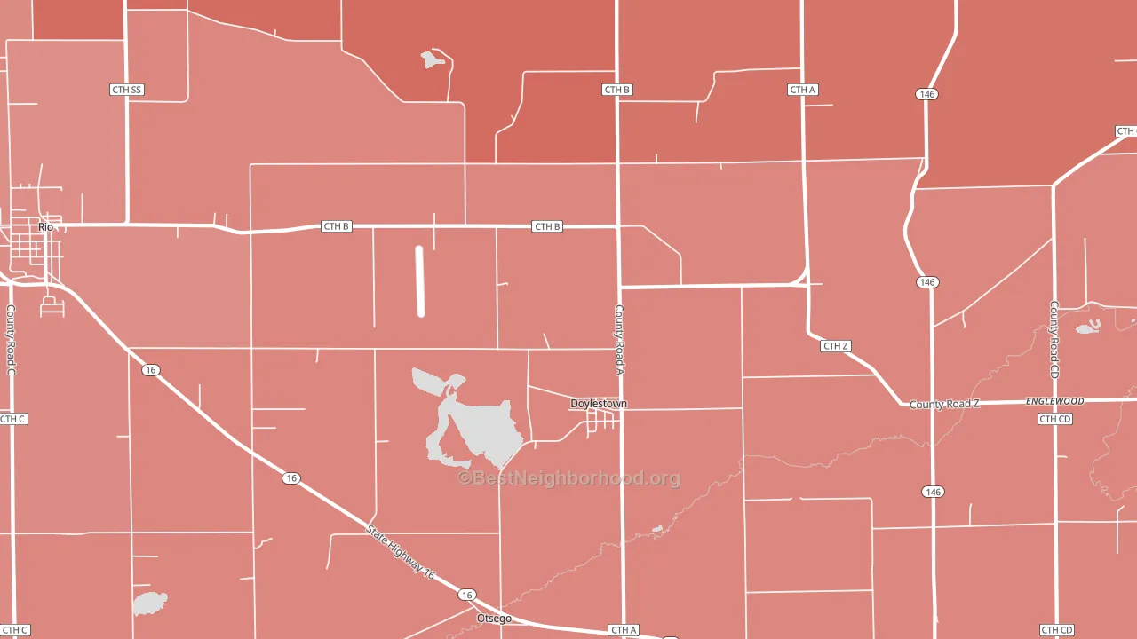 Doylestown, WI block-group political-lean map