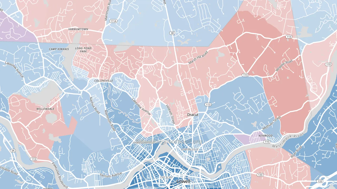Dracut, MA block-group political-lean map