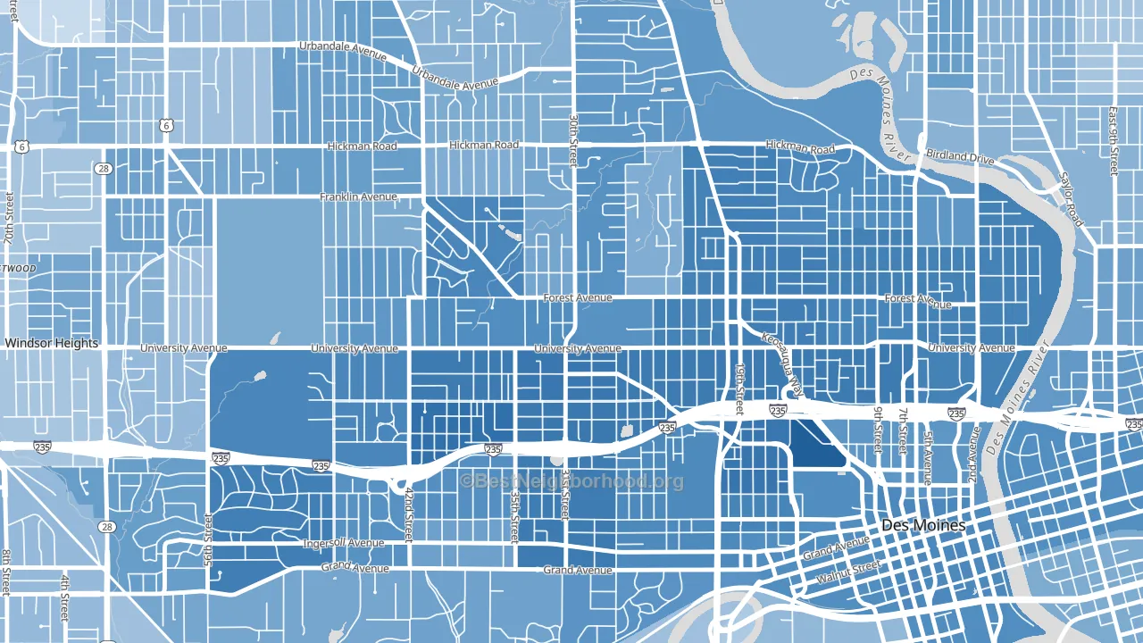 Drake, Des Moines, IA block-group political-lean map