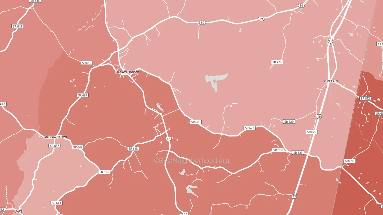 Drakes Branch, VA block-group political-lean map