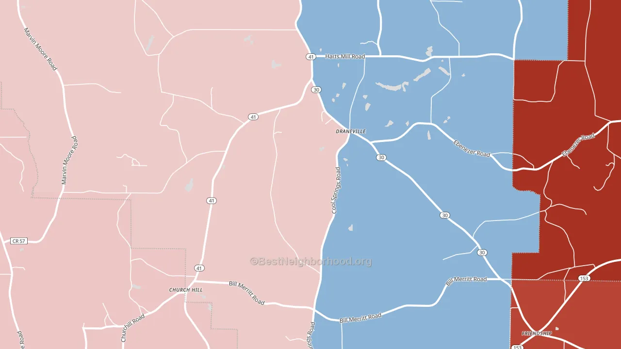 Draneville, GA block-group political-lean map
