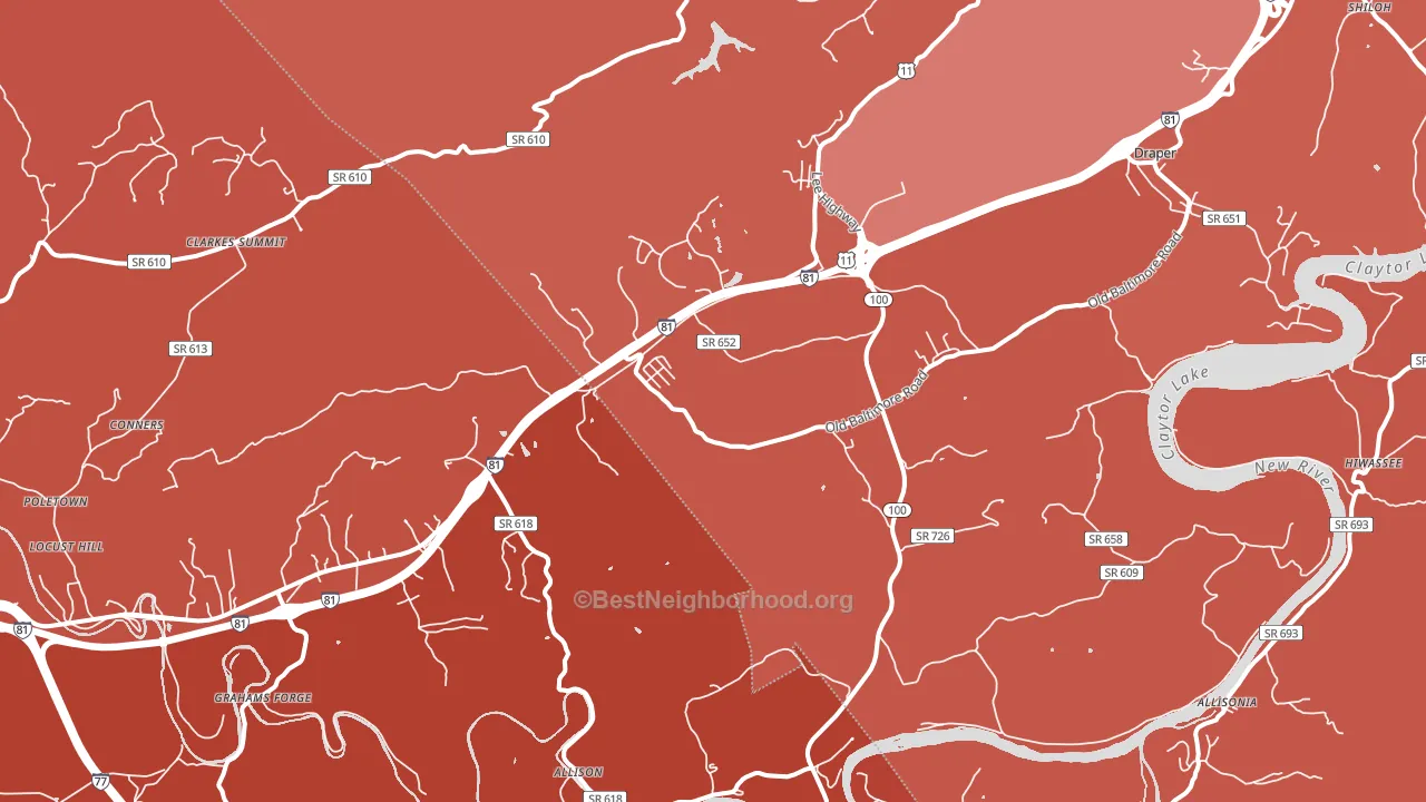 Draper, VA block-group political-lean map