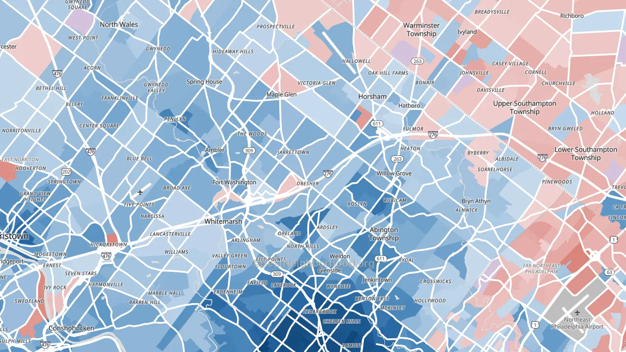 Dresher, PA block-group political-lean map