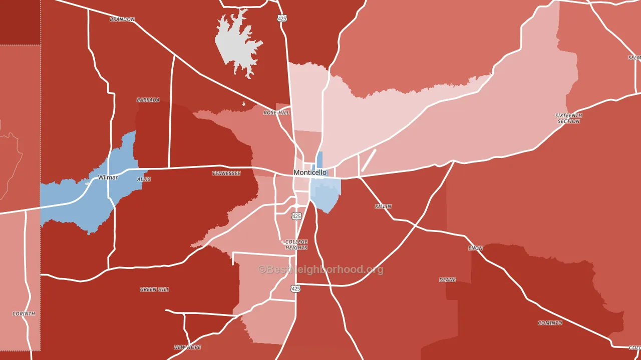 Drew County, AR block-group political-lean map
