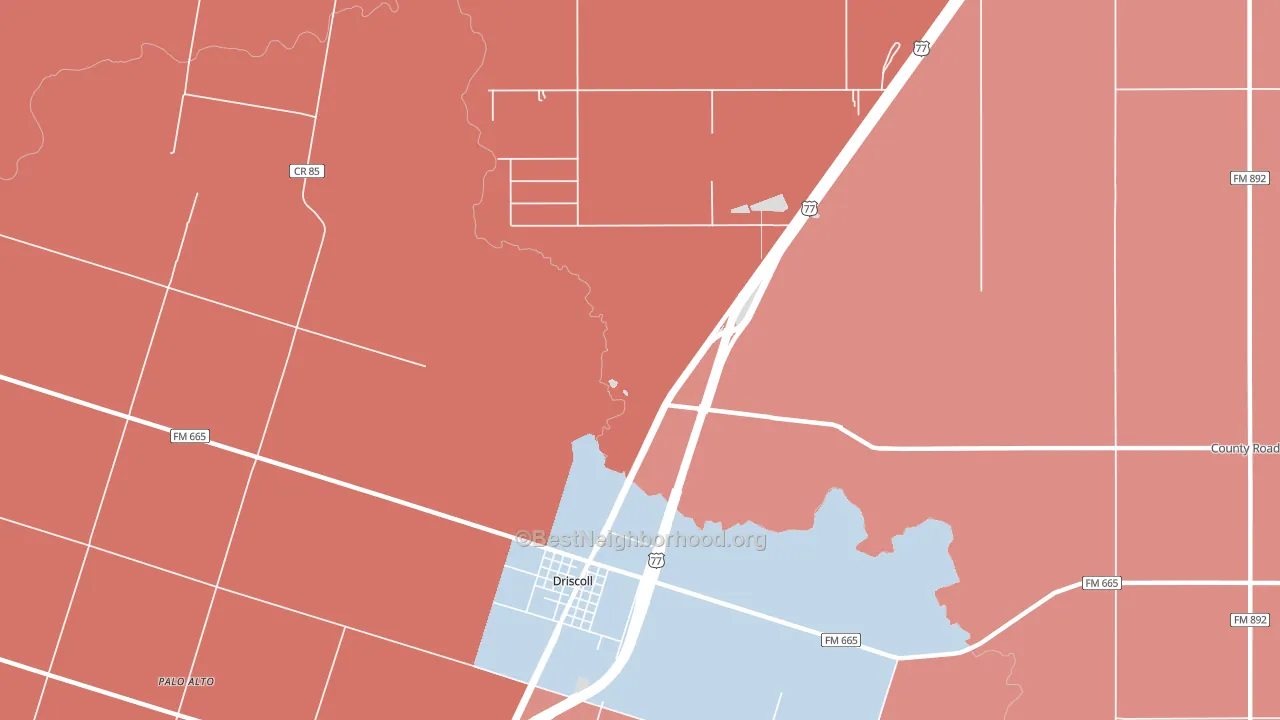 Driscoll, TX block-group political-lean map
