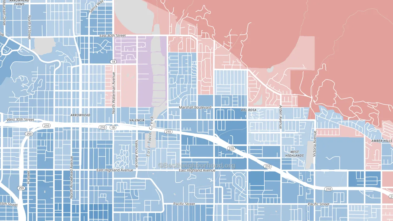 Drnag, San Bernardino, CA block-group political-lean map