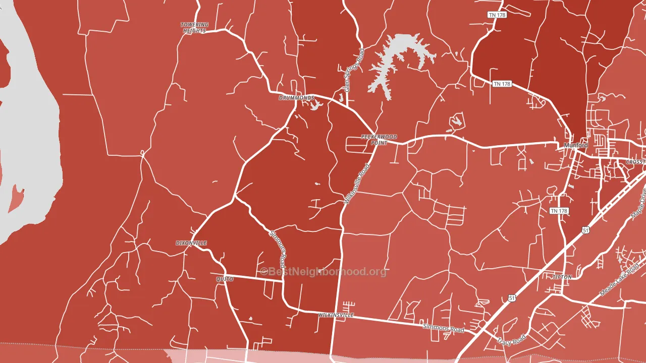 Drummonds, TN block-group political-lean map