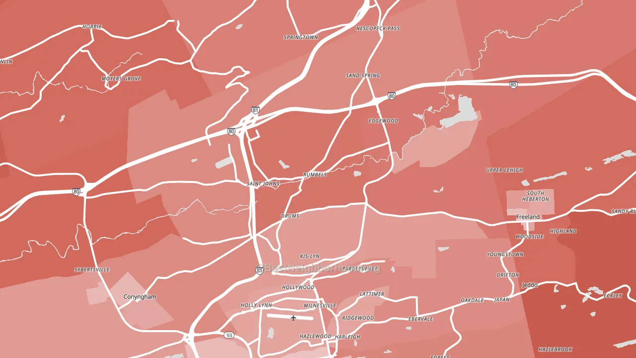 Drums, PA block-group political-lean map
