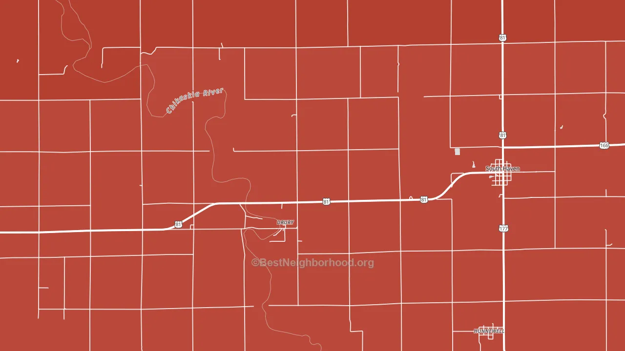 Drury, KS block-group political-lean map