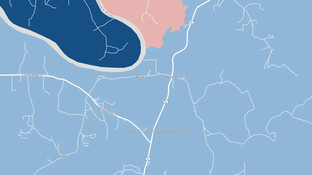 Dry Forks, AL block-group political-lean map