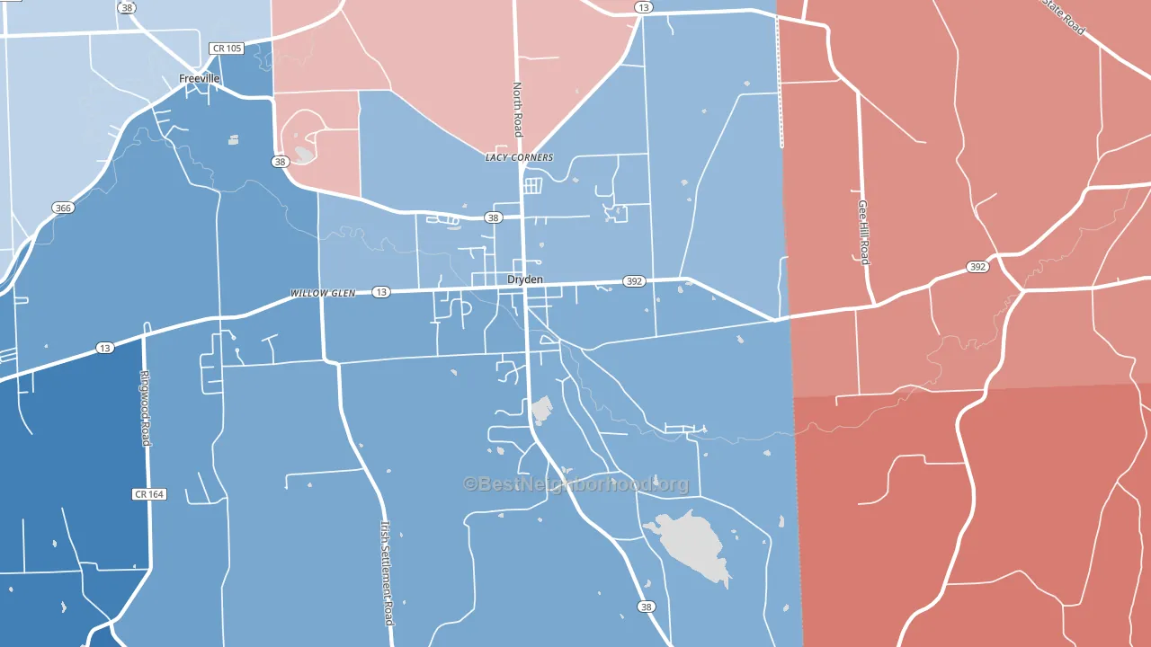 Dryden, NY block-group political-lean map
