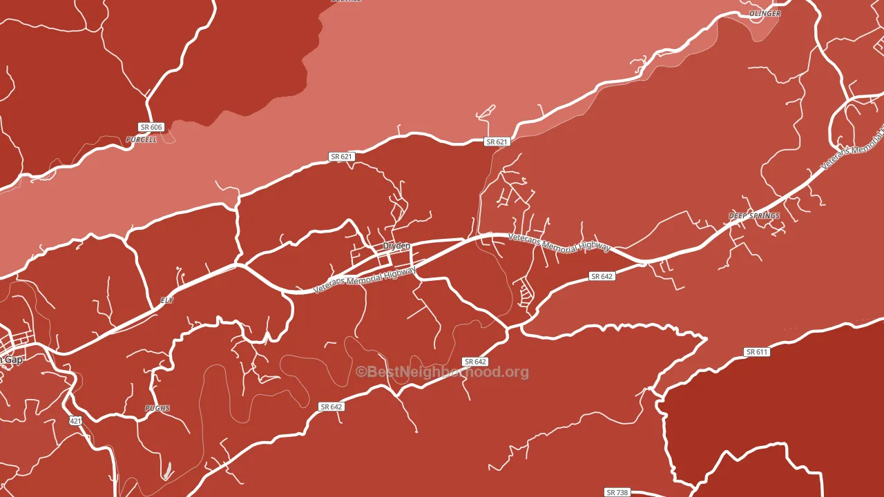 Dryden, VA block-group political-lean map