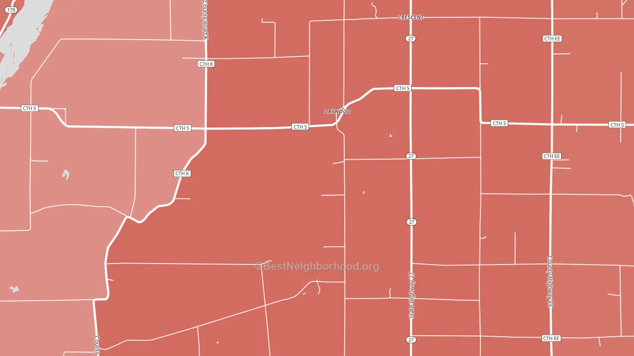 Drywood, WI block-group political-lean map